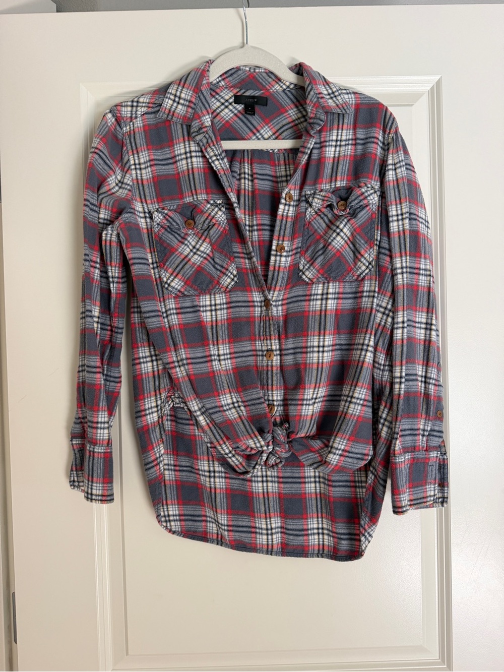 J. Crew Gray and Red Plaid Button-Down Shirt